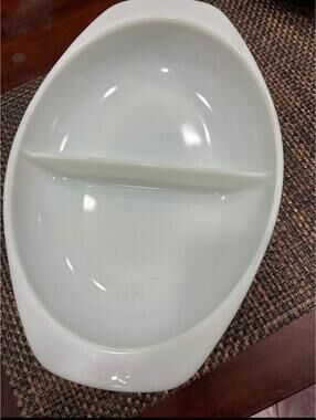 vintage Pyrex white opal milk glass divided casserole dish